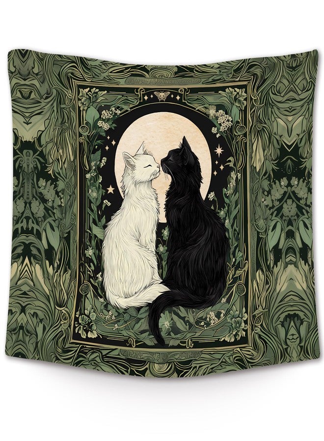 XLDLIOO Vintage Black and White Cat Wall Tapestry, Cat Mom Lovers Gifts Wall Tapestry Hanging for Bedroom, Tarot Card Botanical Aesthetic Tapestries Decor Art for Home Living Room 40x30in - Image 1